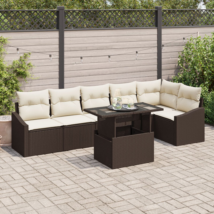 Tuinsofa Set Set Van 7 Bruin Rattan Tuinsofa Set Rechthoekig