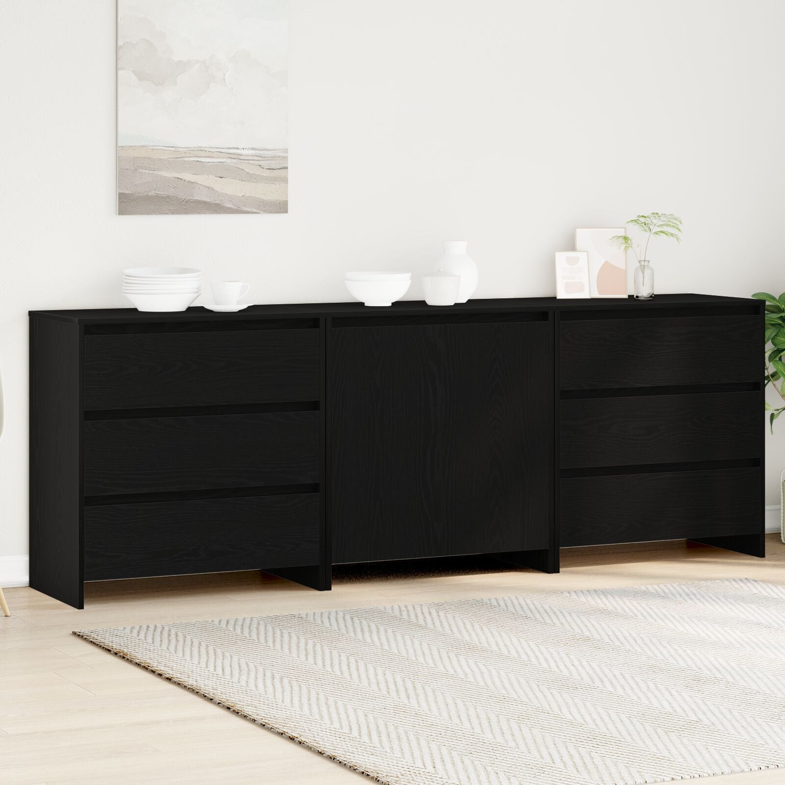 3-Delige Sideboards In Zwart Eiken Geengineerd Hout