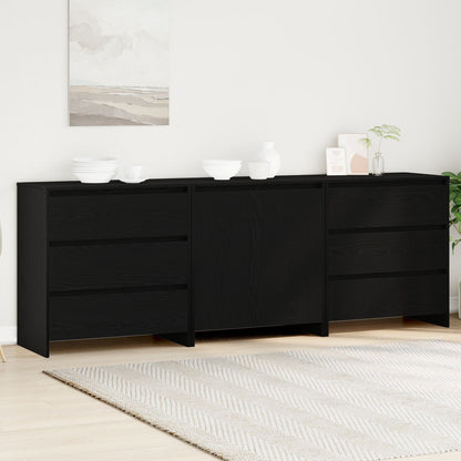 3-Delige Sideboards In Zwart Eiken Geengineerd Hout