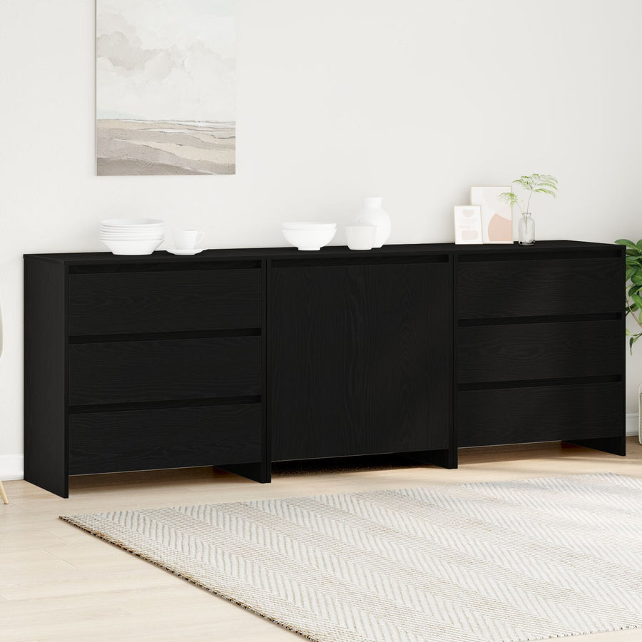 3-Delige Sideboards In Zwart Eiken Geengineerd Hout