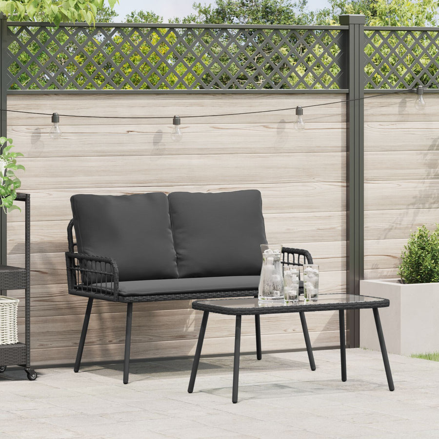 2-Delige Tuin Eetset Met Kussens Poly Rattan Zwart