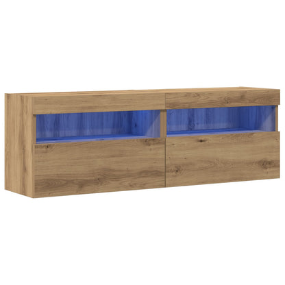 Tv Wandkasten Met Led-Verlichting 2 Stuks Artisan Eiken