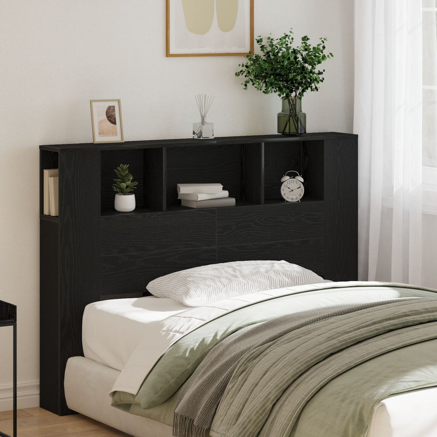 Zwarte Eikenhouten Hoofdbordkast - 140X19X104.5 Cm - Gemaakt Van Engineered Wood