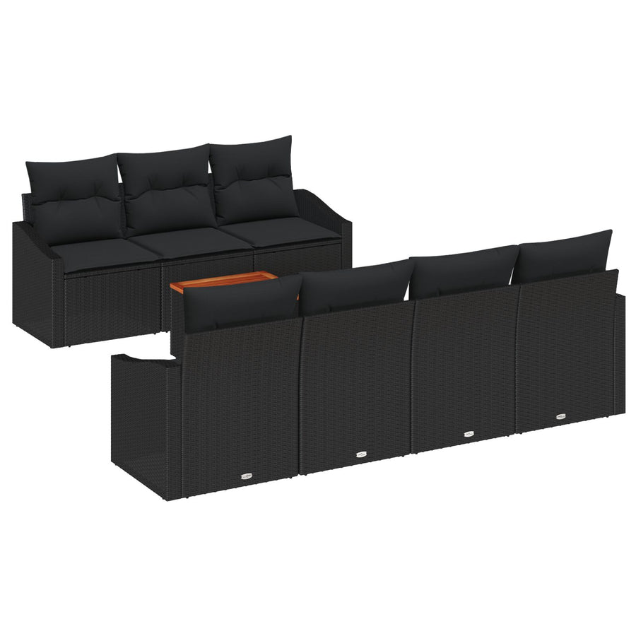 8-Delige Tuin Sofa Set Met Kussens Zwart Poly Rattan Acacia
