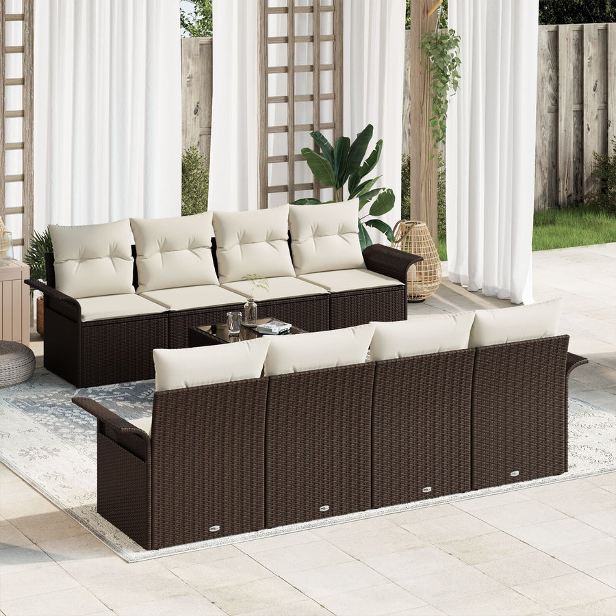 9 Delige Tuin Sofa Set Met Kussens Bruin Poly Rattan