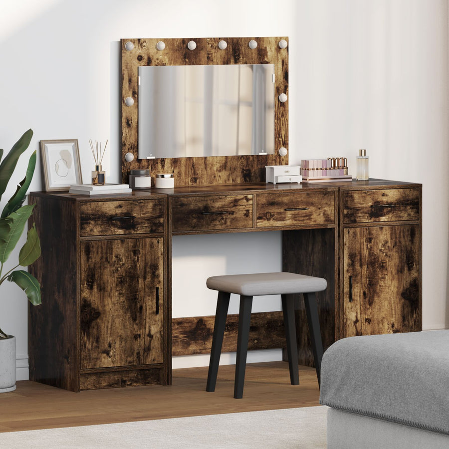 3-Delige Kaptafelset Met Led, Gerookt Eiken Hout