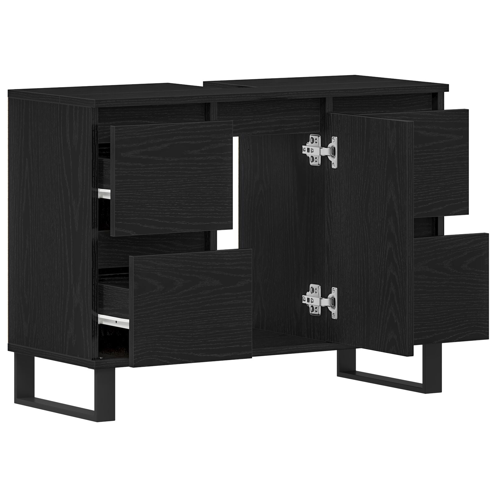 Badkamer Waskast Zwart Eiken 80X33X60 Cm Bewerkt Hout
