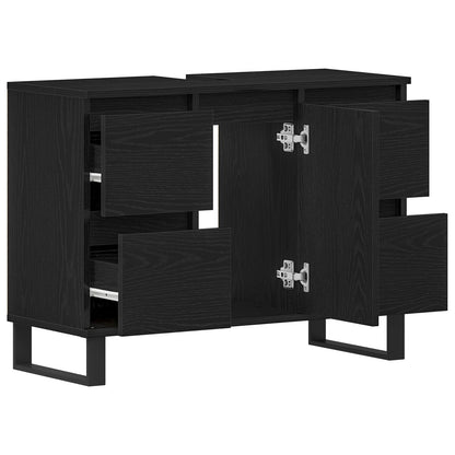 Badkamer Waskast Zwart Eiken 80X33X60 Cm Bewerkt Hout