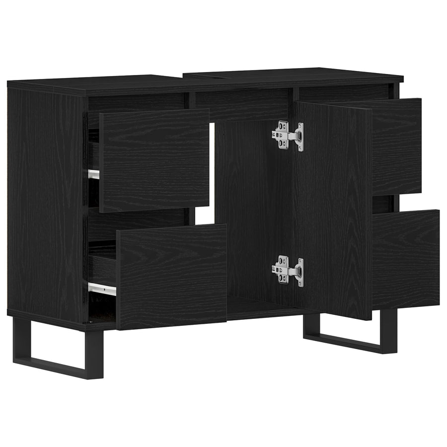 Badkamer Waskast Zwart Eiken 80X33X60 Cm Bewerkt Hout
