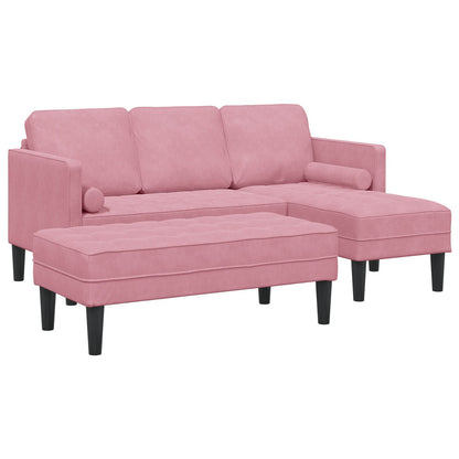 Tuinbank met Bank en Kussens L-vormig Roze Fluweel, vidaXL 3-Zits Bank met Chaise L-vormig Lichtroze 160 cm Fluweel, vidaXL Bank Roze 113x57x39 cm Fluweel
