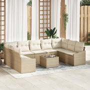 Tuinset poly rattan 9 personen beige crème