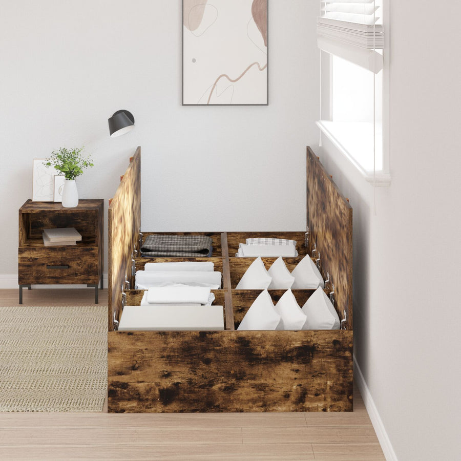Bedframe Massief Hout Standaard Eenpersoons Gerookt Eiken 80 x 200 cm