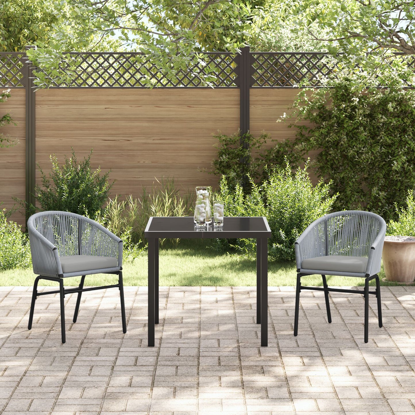 3-Delige Tuin Eetset Grijs Poly Rieten