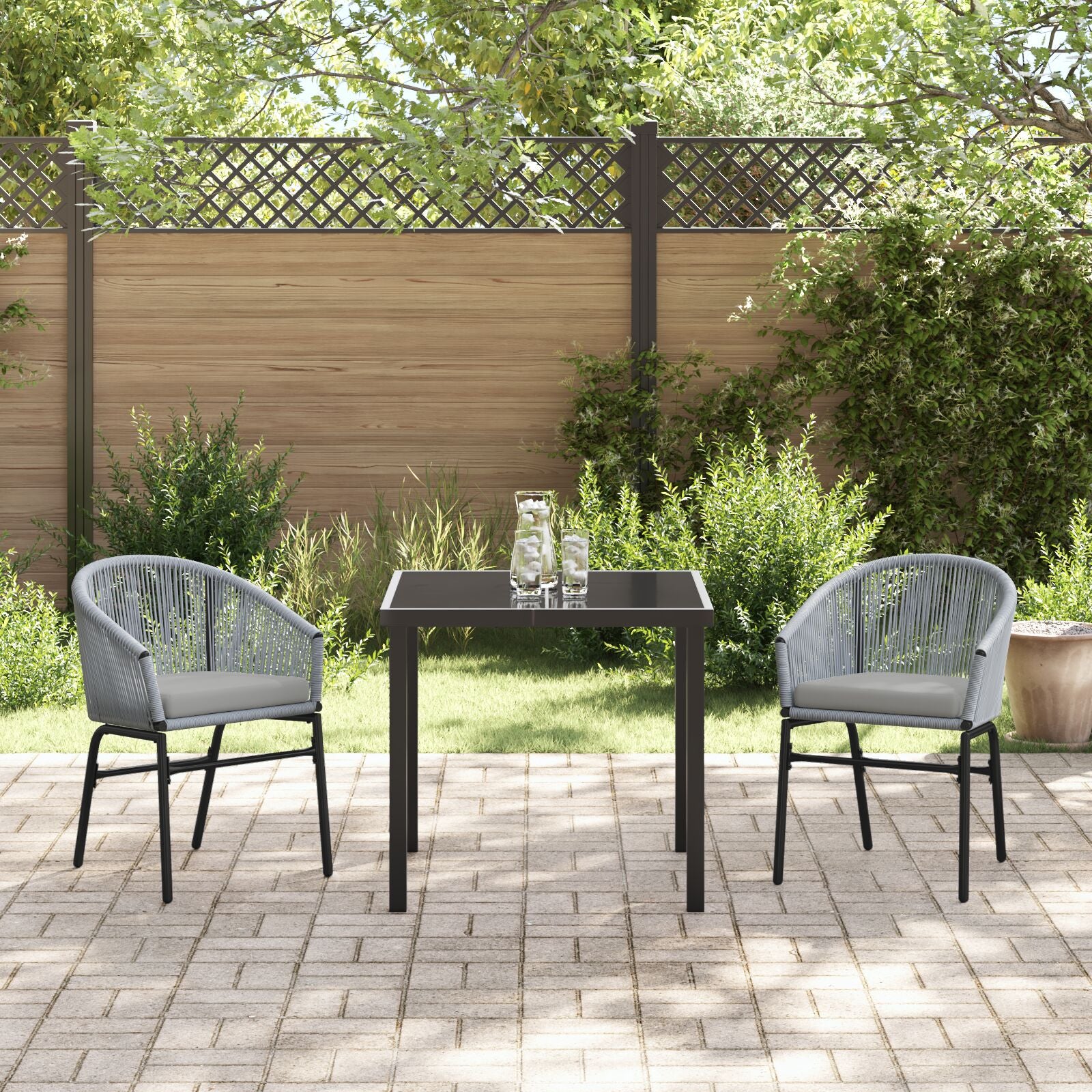3-Delige Tuin Eetset Grijs Poly Rieten