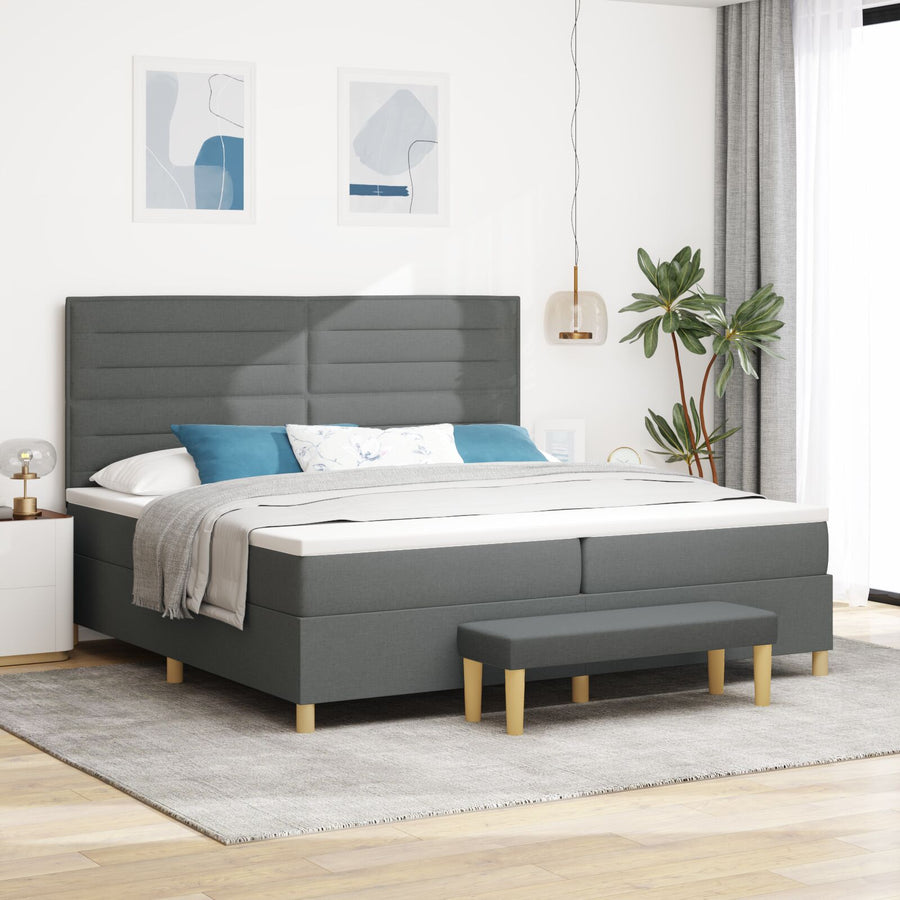 Boxspringbed Met Matras & Bank Stof Donkergrijs 200 x 200 cm Lijn ontwerp