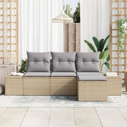 4-Delige Tuinbank Set Met Kussens Beige Poly Rattan