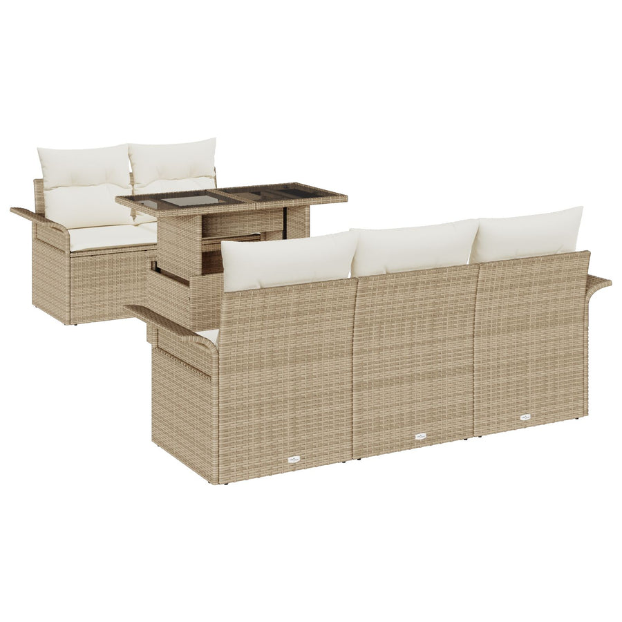 6-Delige Tuin Sofa Set Met Kussens Beige Poly Riet