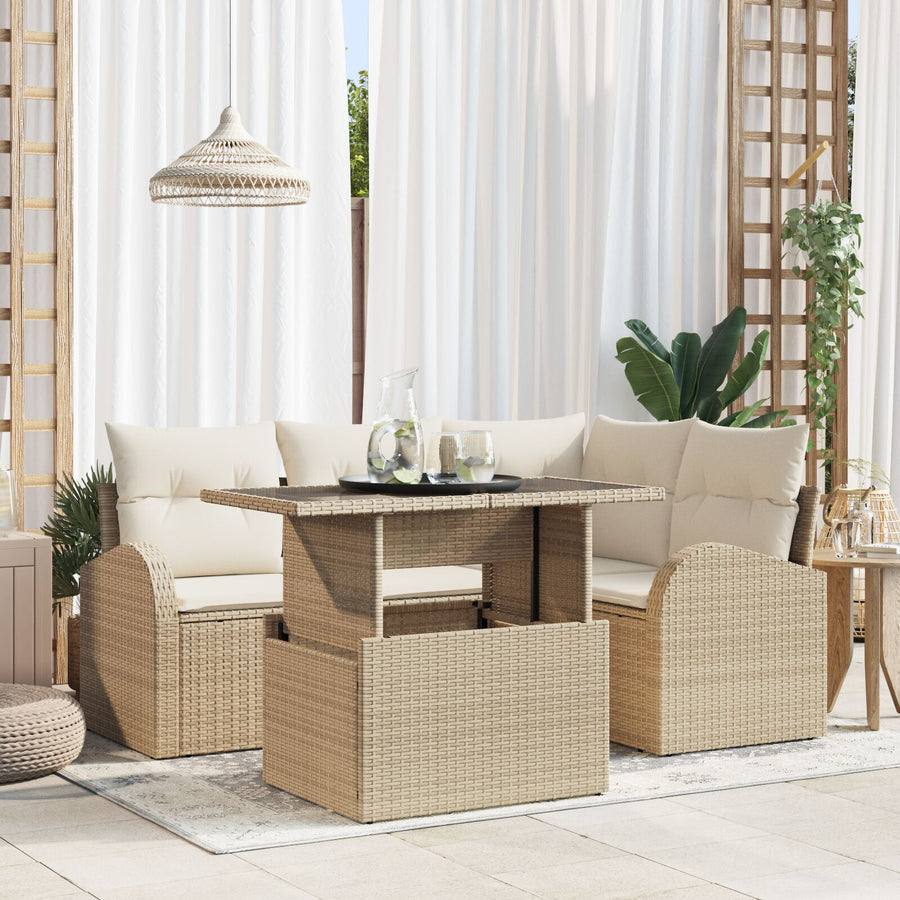 5-Delige Tuinsofa Set Met Kussens Beige Poly Rattan