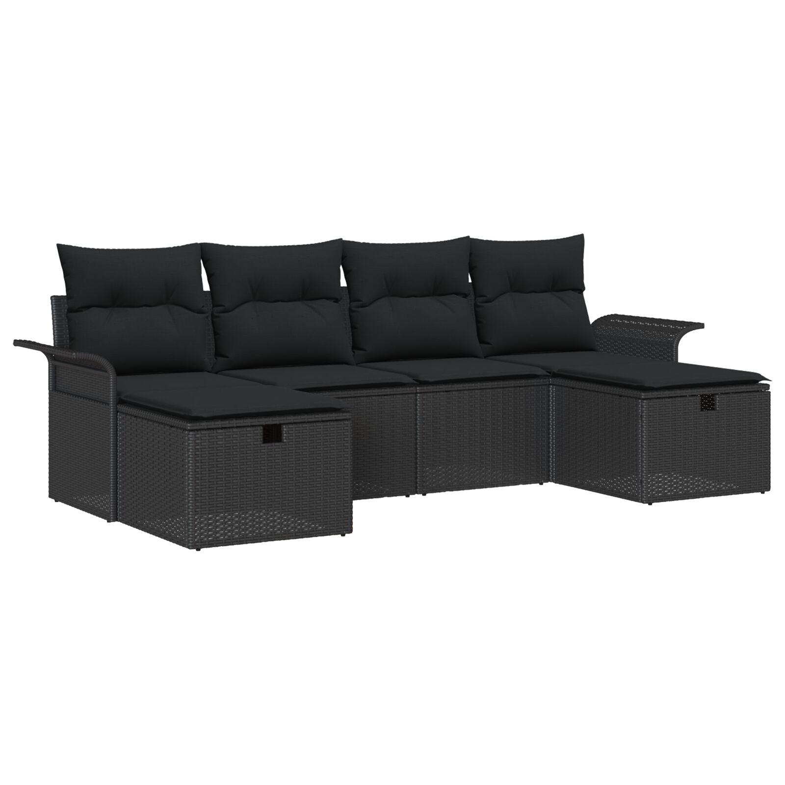 6-Piece Tuin Sofa Set Met Kussens Zwart Poly Rattan