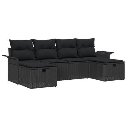 6-Piece Tuin Sofa Set Met Kussens Zwart Poly Rattan