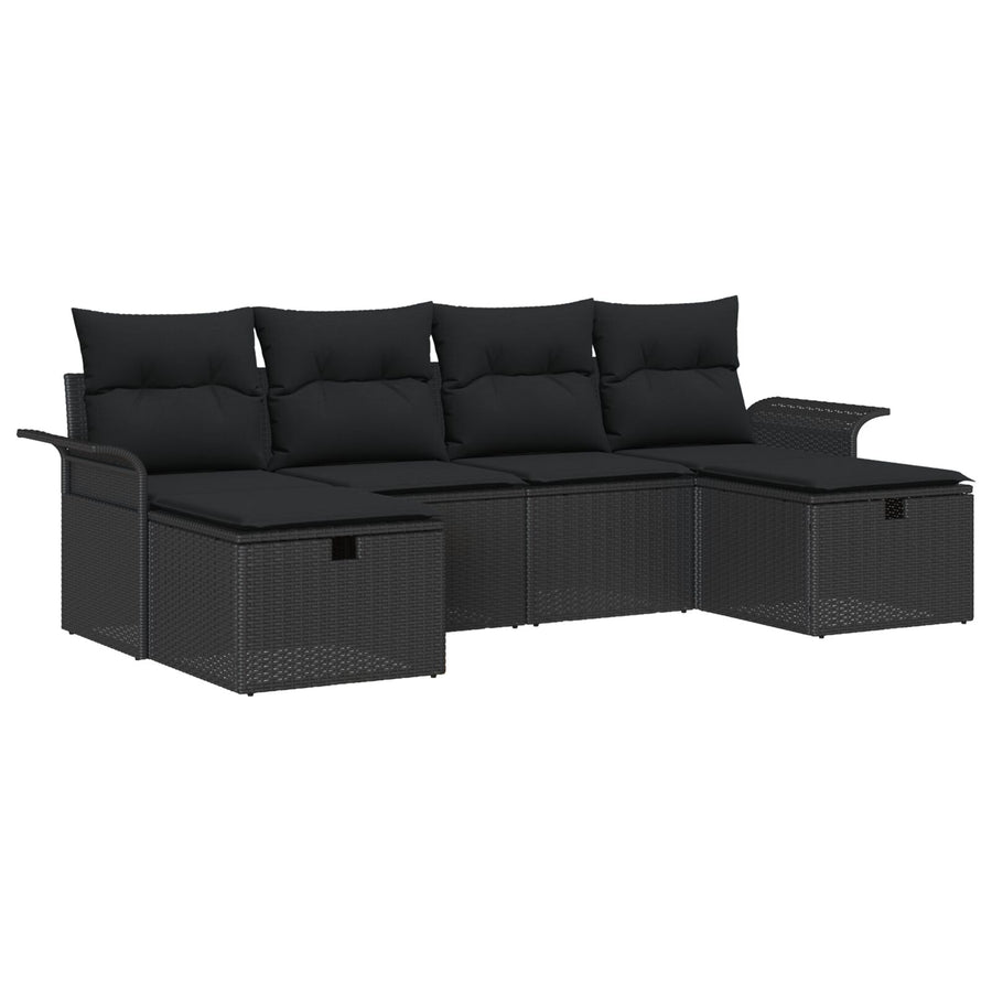 6-Piece Tuin Sofa Set Met Kussens Zwart Poly Rattan
