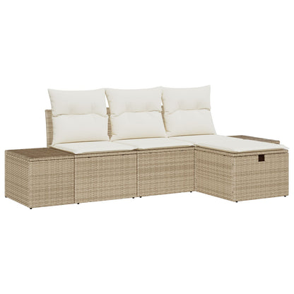 4-Delige Tuin Sofa Set Met Kussens Beige Poly Rattan Wit