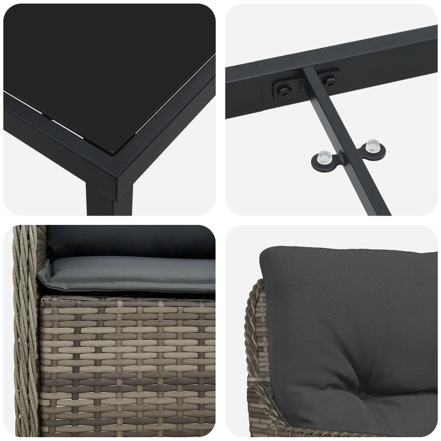 5-Delig Tuin Eetset Met Kussens Grijs Poly Rattan