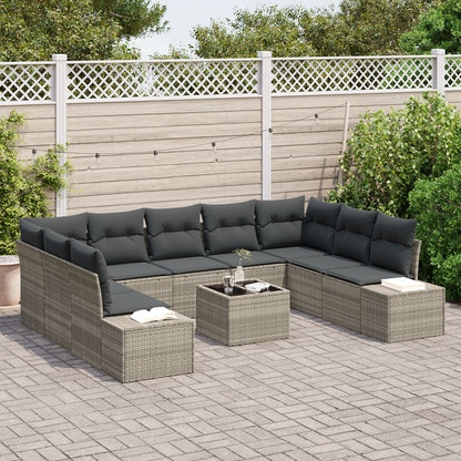 10-Delige Tuin Sofa Set Met Kussens Lichtgrijs Poly Rattan