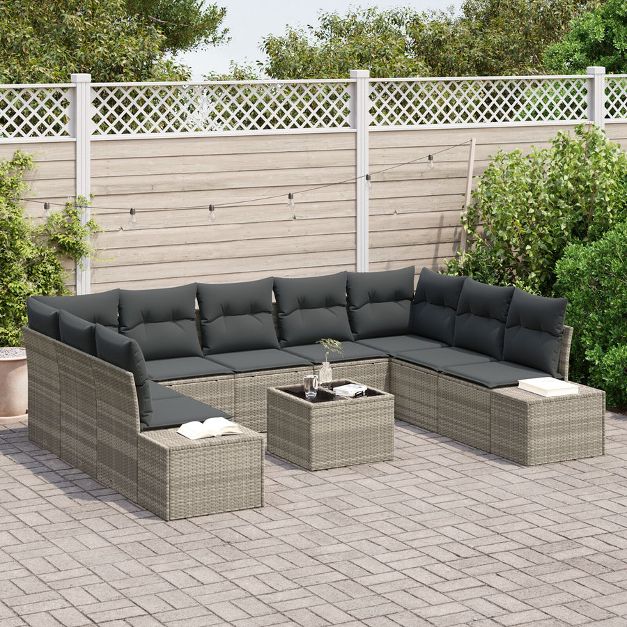 10-Delige Tuin Sofa Set Met Kussens Lichtgrijs Poly Rattan