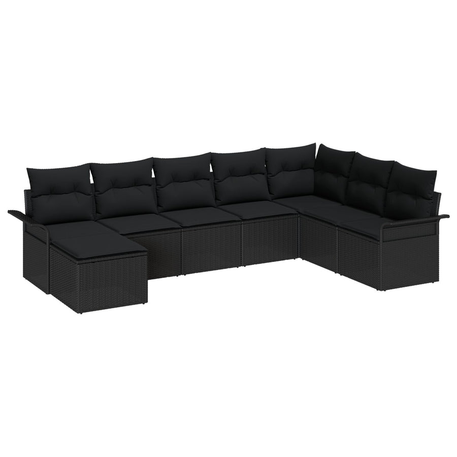 8-Delige Tuinsofa Set Met Kussens Zwart Poly Rattan
