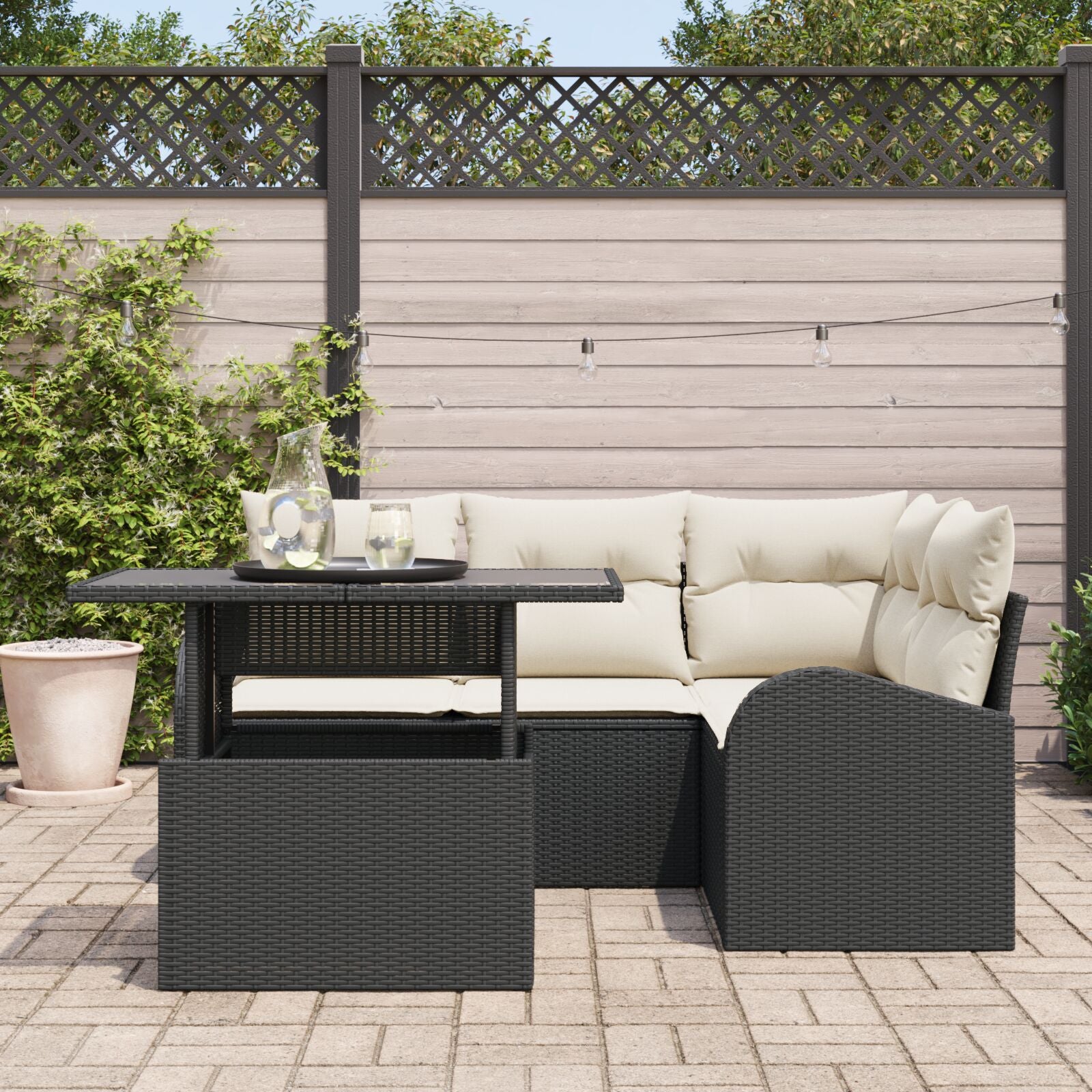 5-Delige Tuinsofaset Met Kussens Zwart Poly Rattan
