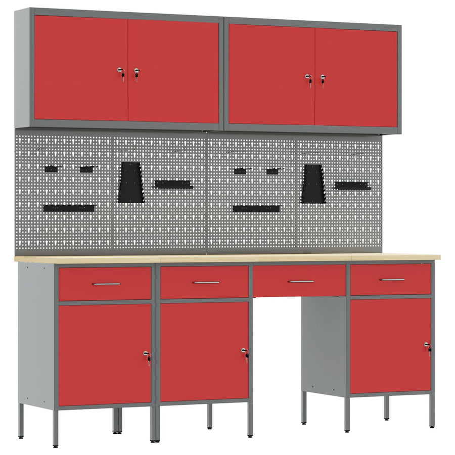 10-Delige Werkbank Set Rood Staal