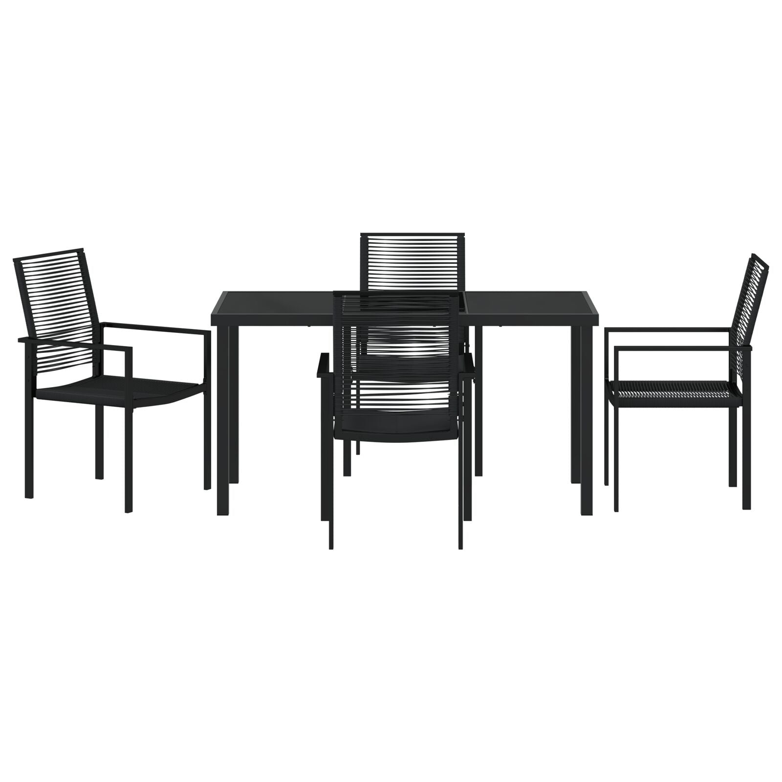 5-Piece Tuin Eet Set Zwart Pvc Riet
