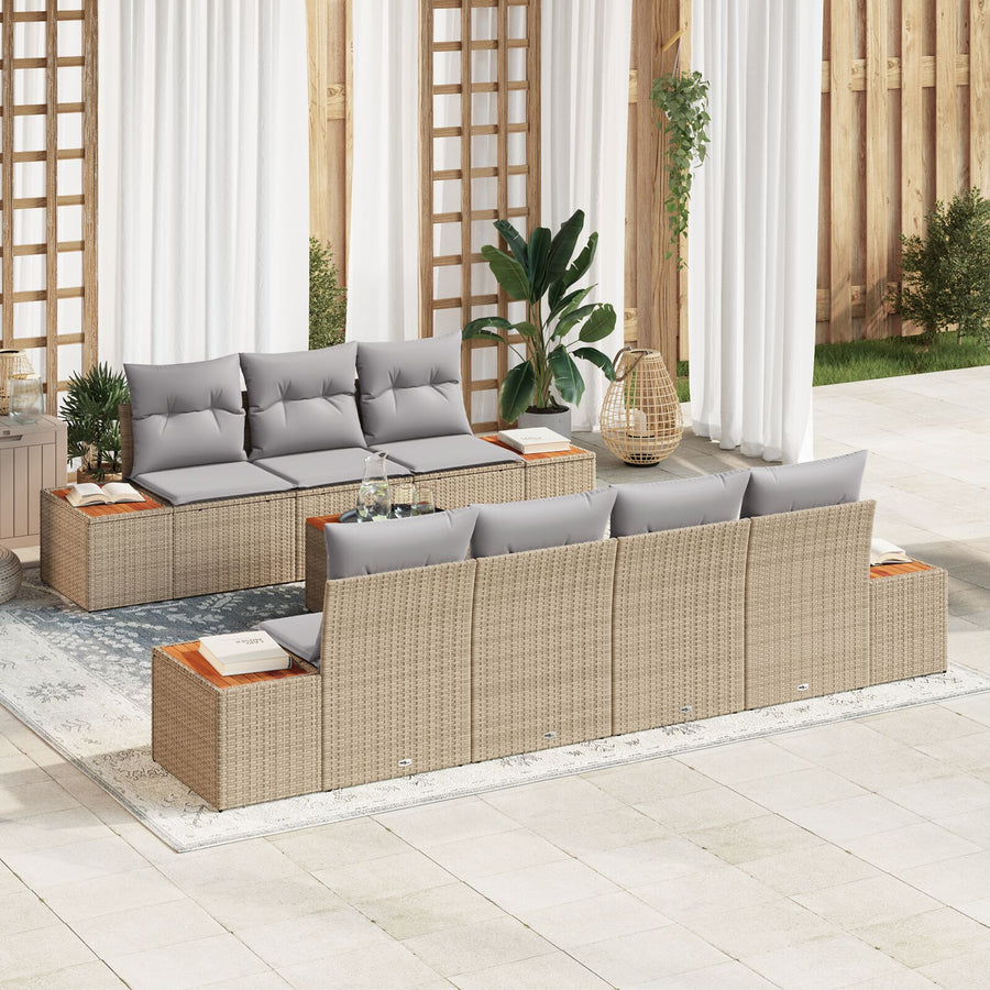 8-Delige Tuin Sofa Set Met Kussens Beige Poly Rattan Acacia