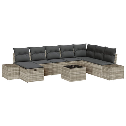 9-Delige Tuinbank Set Met Kussens Lichtgrijs Poly Rattan