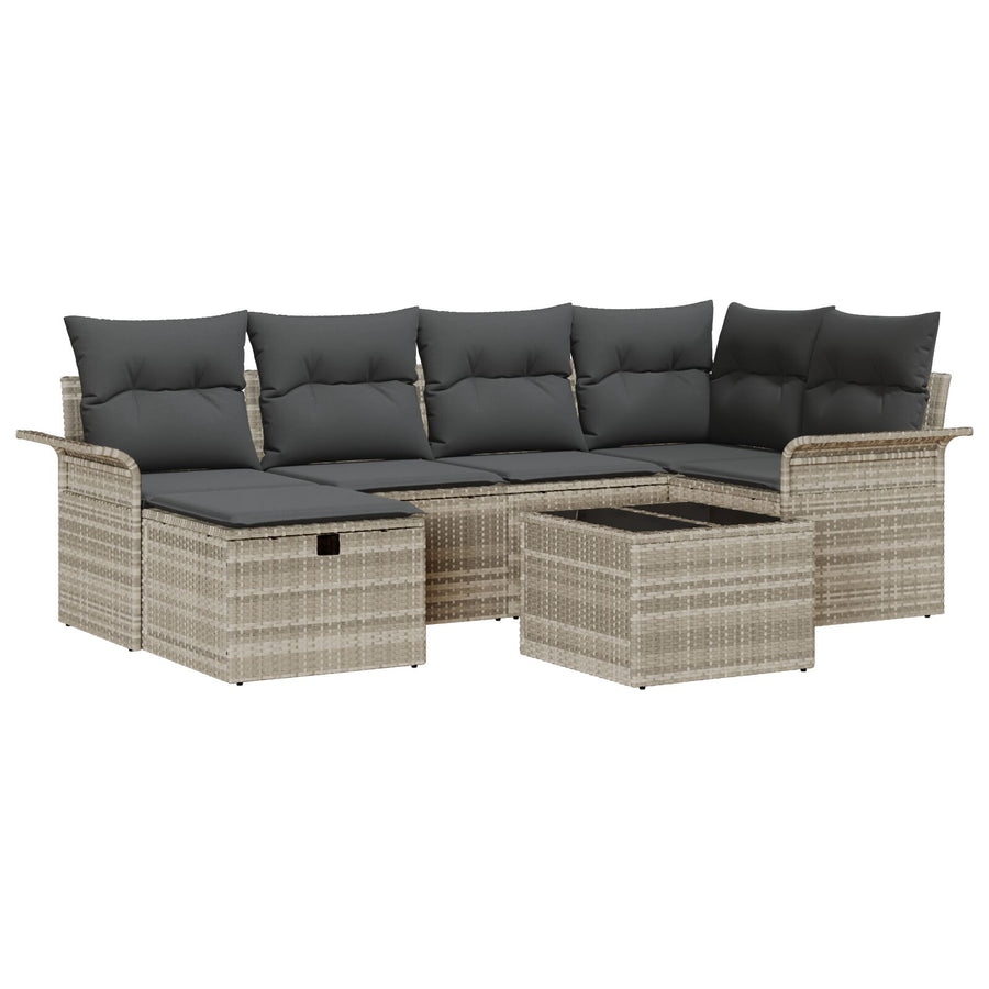7-Delige Tuin Sofa Set Met Kussens Licht Grijs Poly Rattan