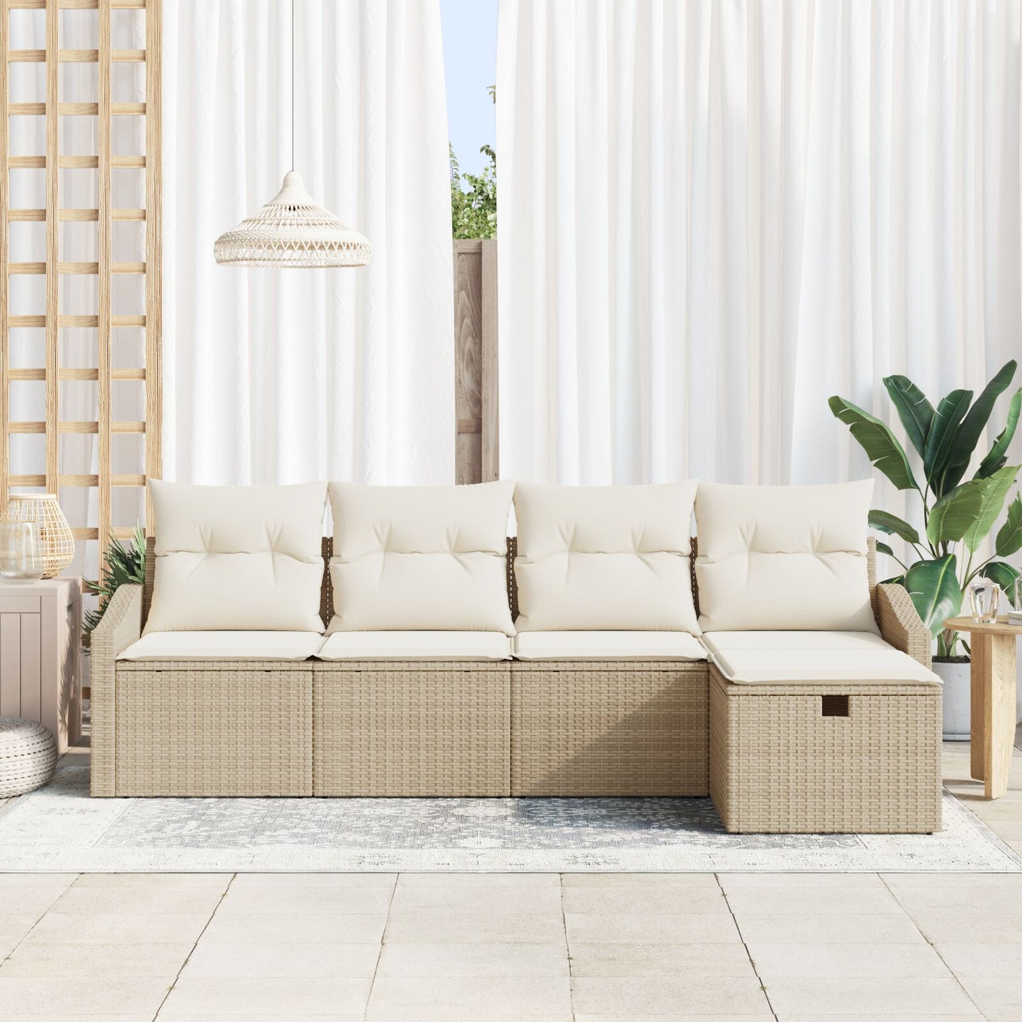 5 Stuks Tuin Sofa Set Met Kussens Beige Poly Rattan Wit