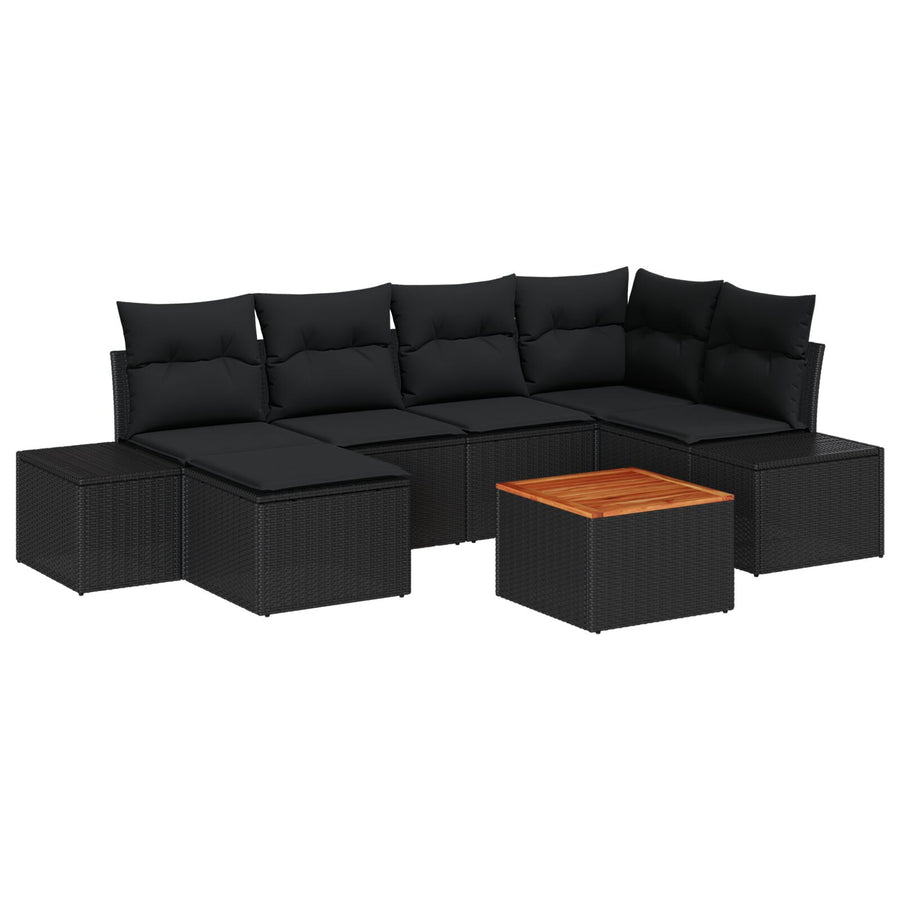 7-Persoons Tuinstoelen Set Met Kussens Zwart Poly Rattan Acacia