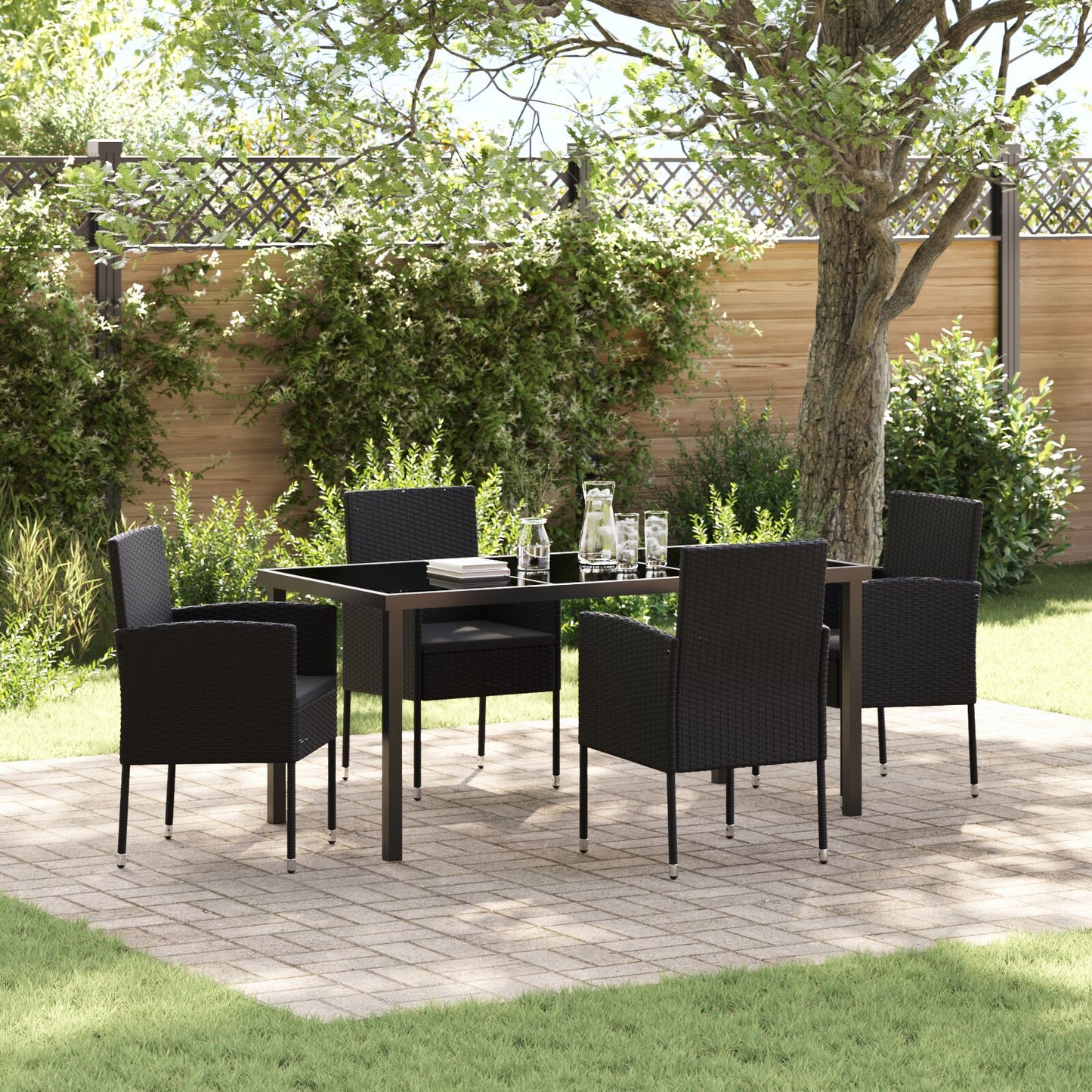 5-Delige Tuinset Met Kussens Zwarte Poly Rattan