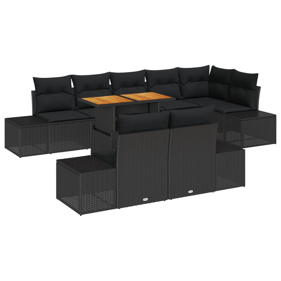 9-Delige Tuin Sofa Set Met Kussens Zwart Poly Riet