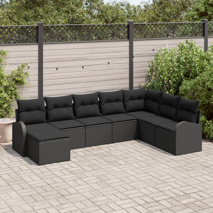 8-Delige Tuin Sofa Set Met Kussens Zwart Poly Rattan