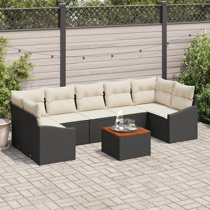 8-Delige Tuinset Met Kussens Zwart Poly Rattan Acacia