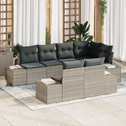 7-Delige Tuin Sofa Set Met Kussens Lichtgrijs Poly Rattan