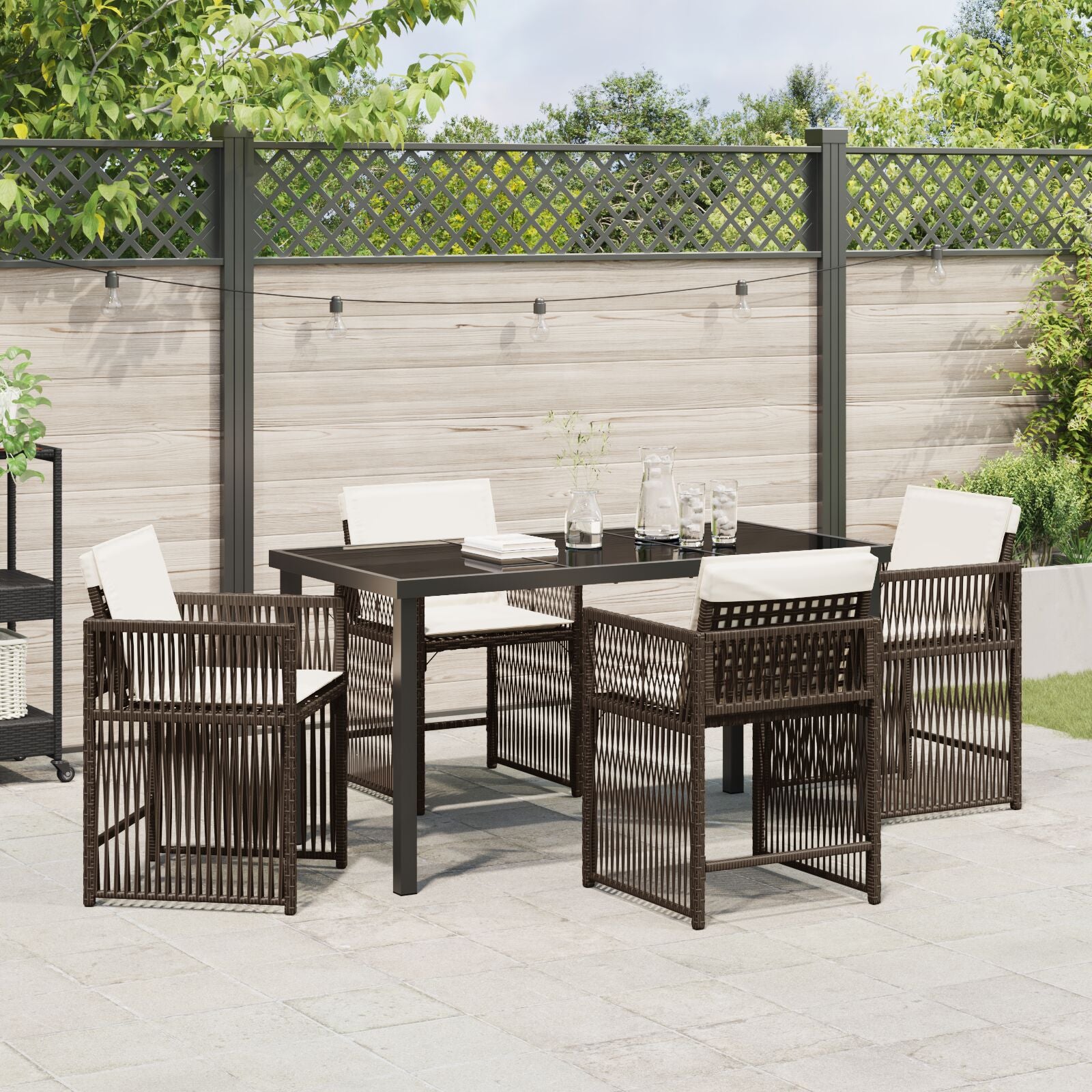 5-Delige Tuin Eettafelset Met Kussens Bruin Poly Rattan