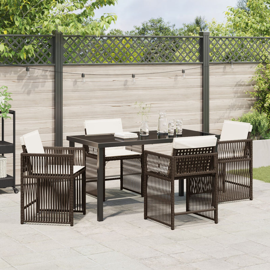 5-Delige Tuin Eettafelset Met Kussens Bruin Poly Rattan