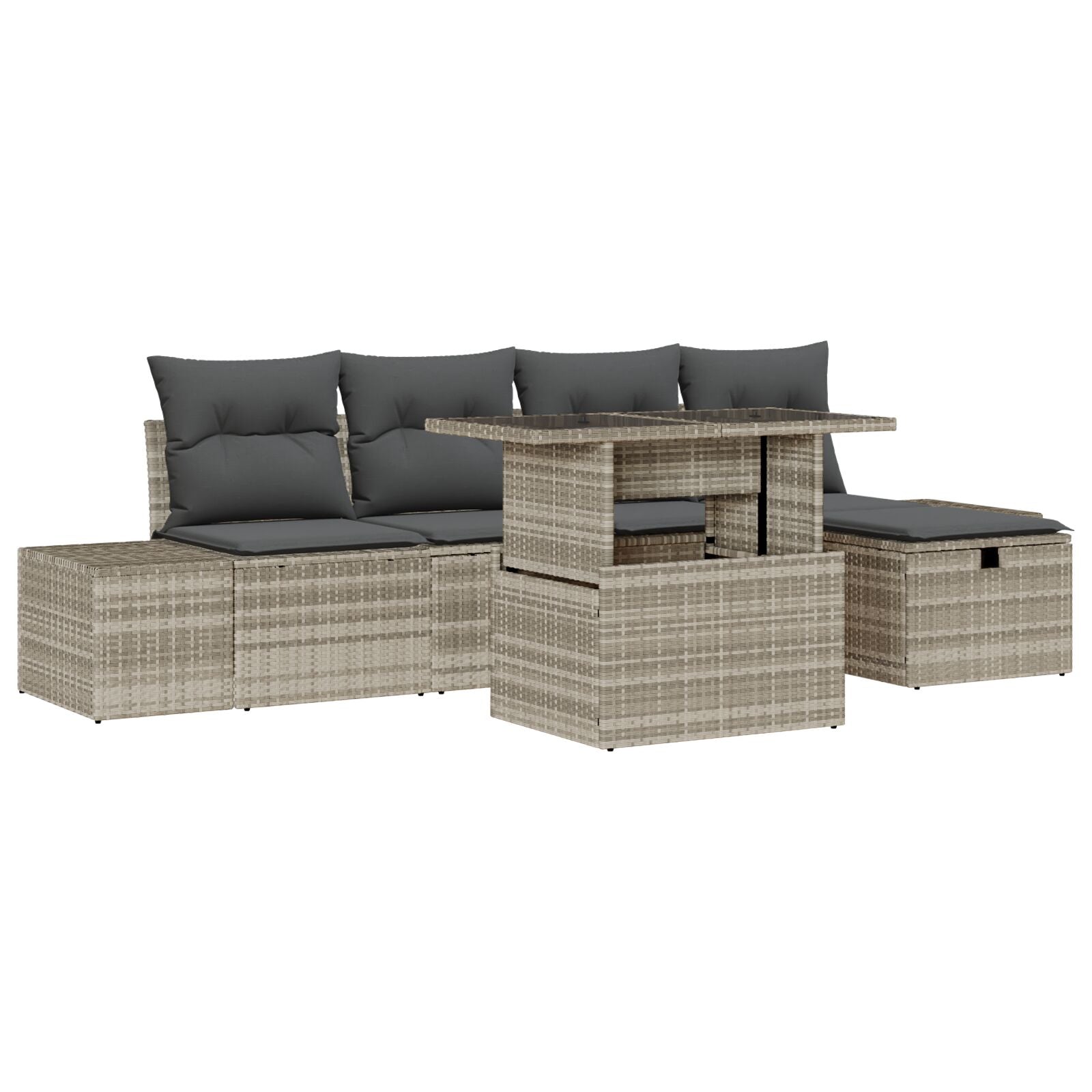 6-Delige Tuin Sofa Set Met Kussens Licht Grijs Poly Rattan Wit