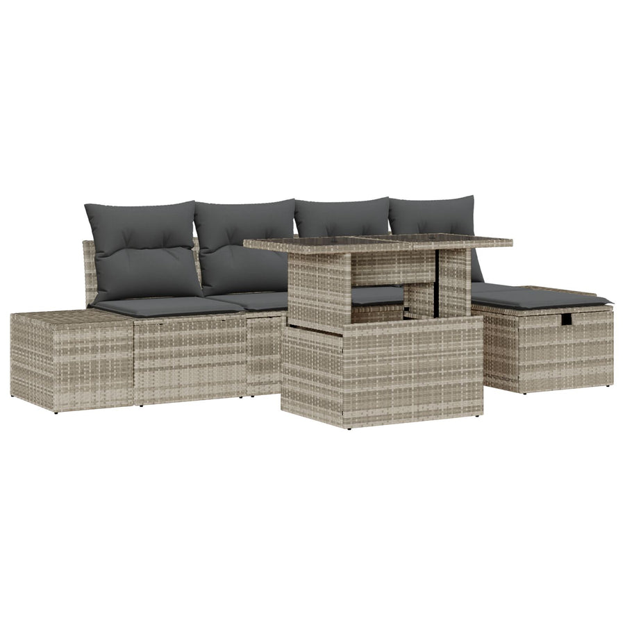 6-Delige Tuin Sofa Set Met Kussens Licht Grijs Poly Rattan Wit