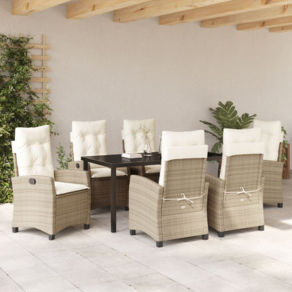 7 Delige Tuin Eettafel Set Met Kussens Beige Poly Rattan