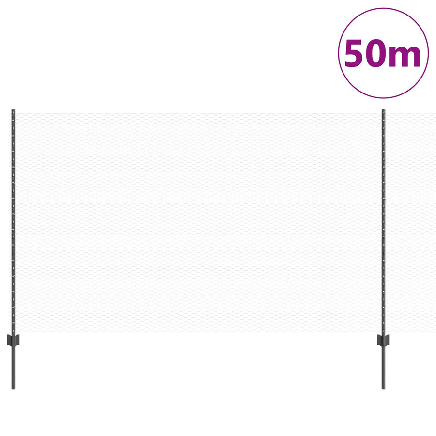 Hekpalen 22 Stuks U-Kanaal Grijs 140 Cm Staal,  Hexagonale Hek Grijs 1,4X50 M Staal