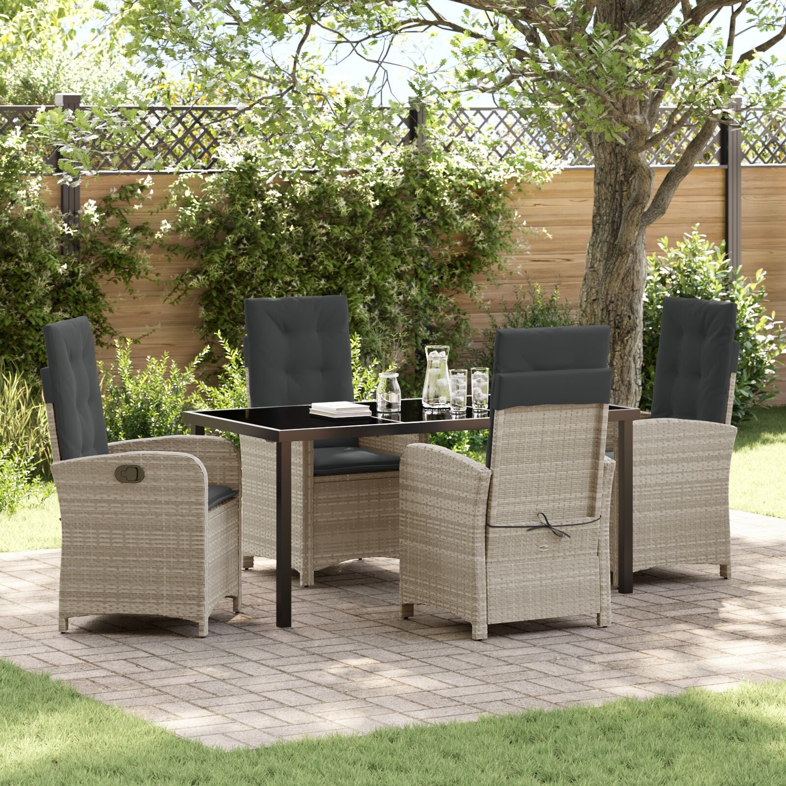 5-Delige Tuin Eetset Met Kussens Lichtgrijs Poly Rattan